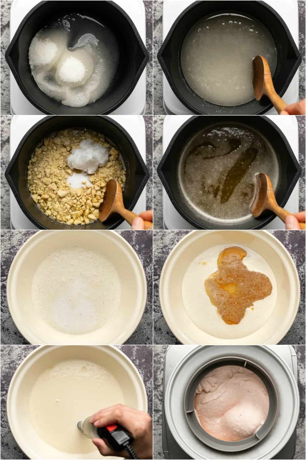 Étape par étape, collage de photos de fabrication de crème glacée végétalienne à la menthe poivrée. 