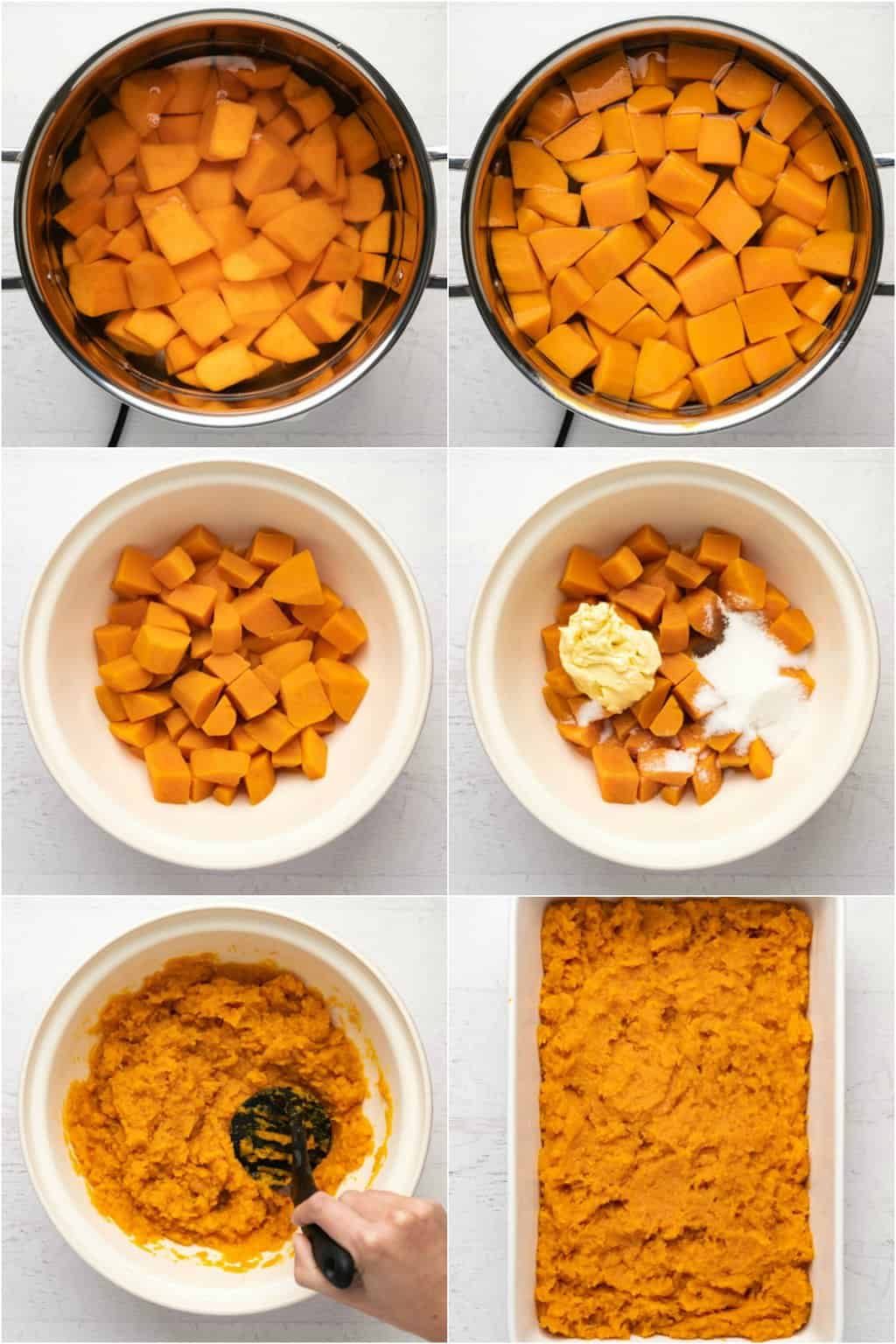 Étape par étape, procédez au collage photo de la purée de patate douce pour une casserole de patate douce.