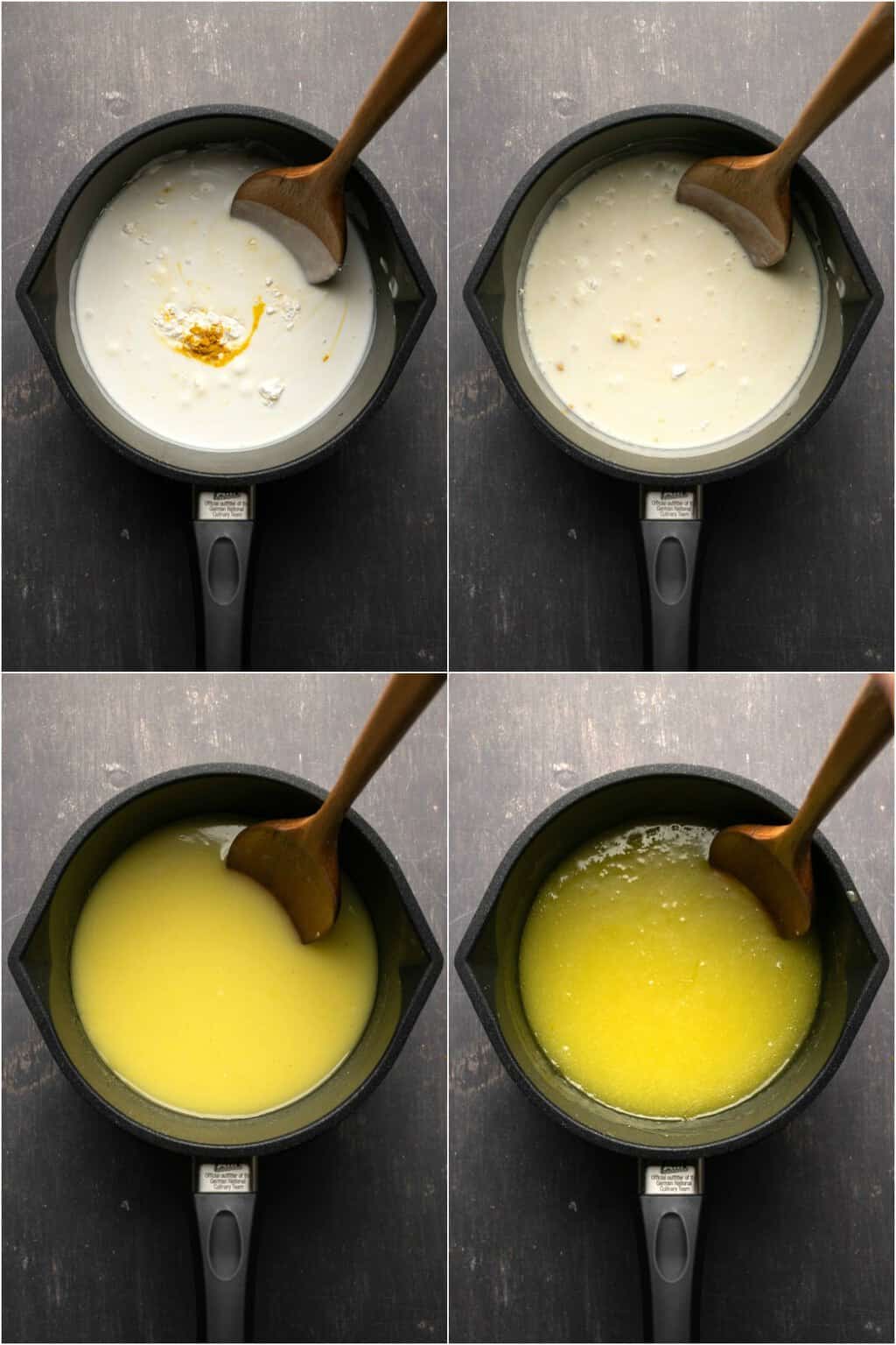 Étape par étape, collage de photos de fabrication de caillé de citron végétalien. 