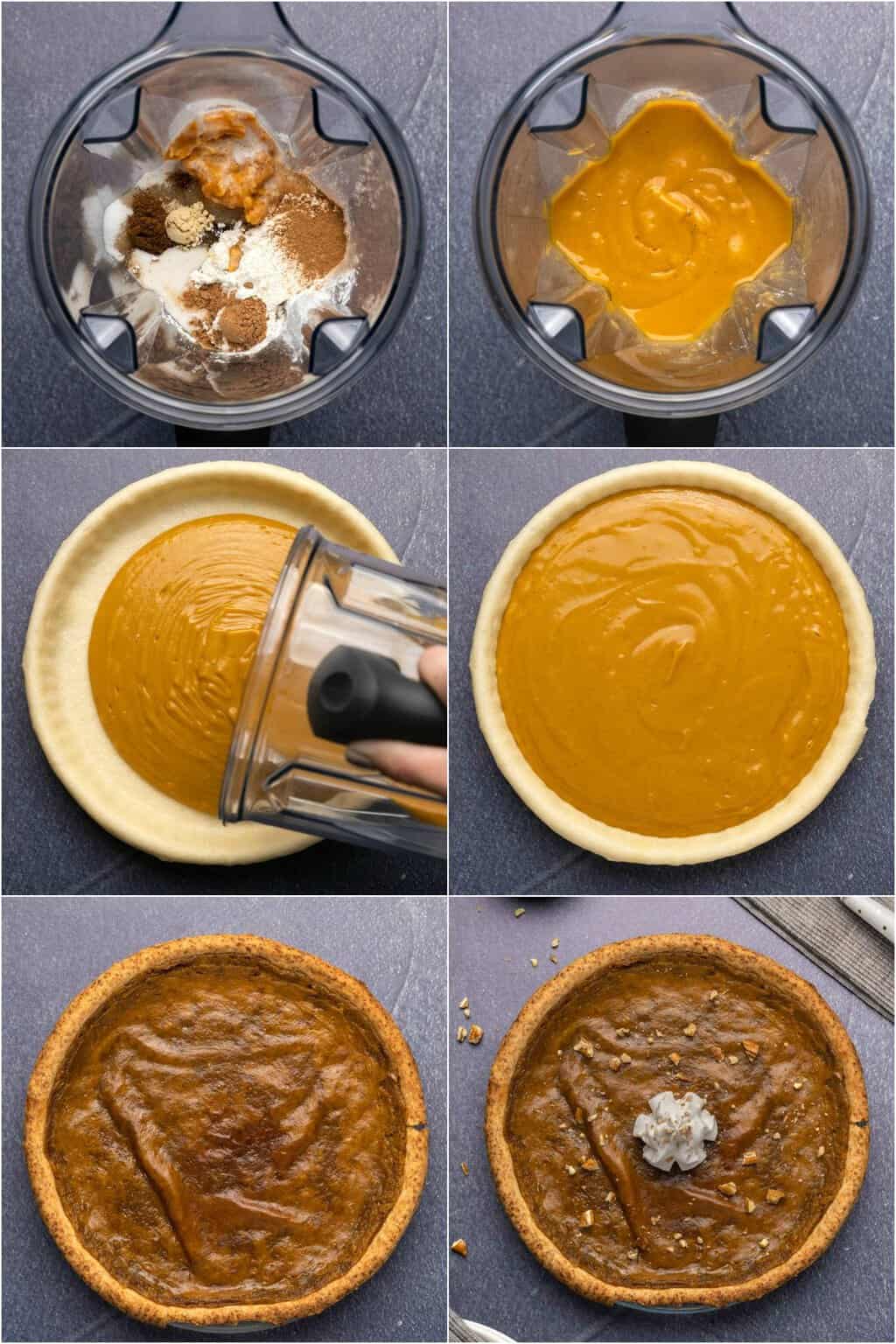 Étape par étape, collage de photos de fabrication de tarte aux patates douces végétaliennes.