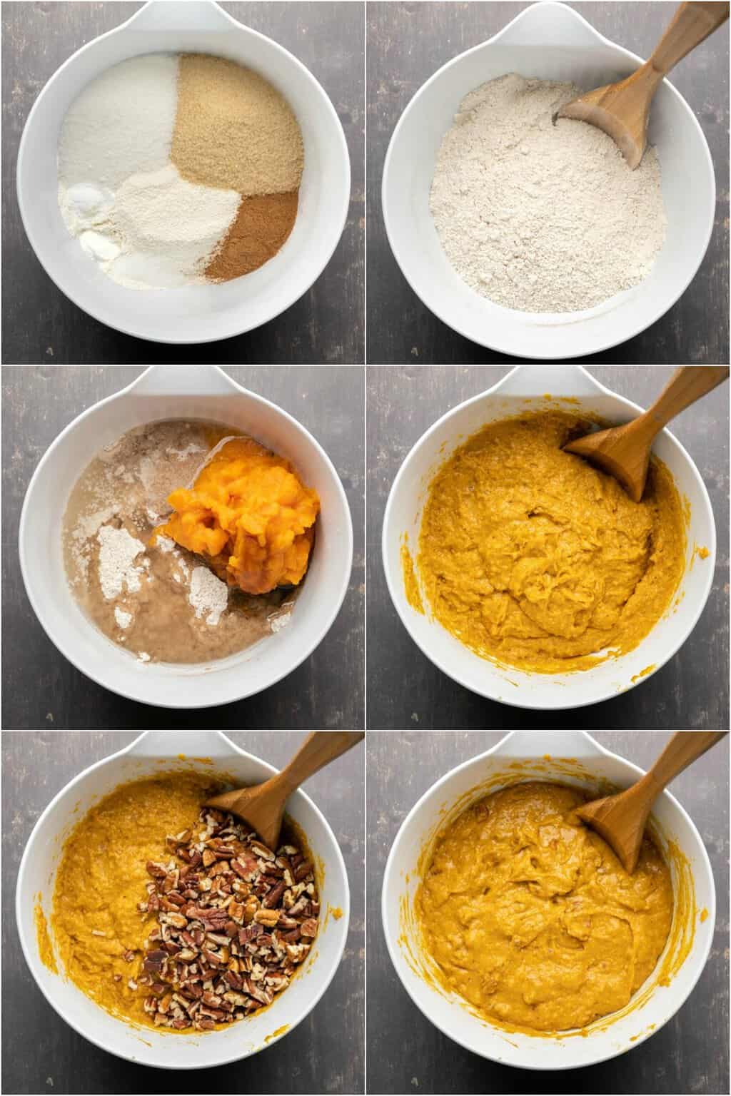 Étape par étape, collage de photos de fabrication de la pâte pour les muffins à la citrouille. 