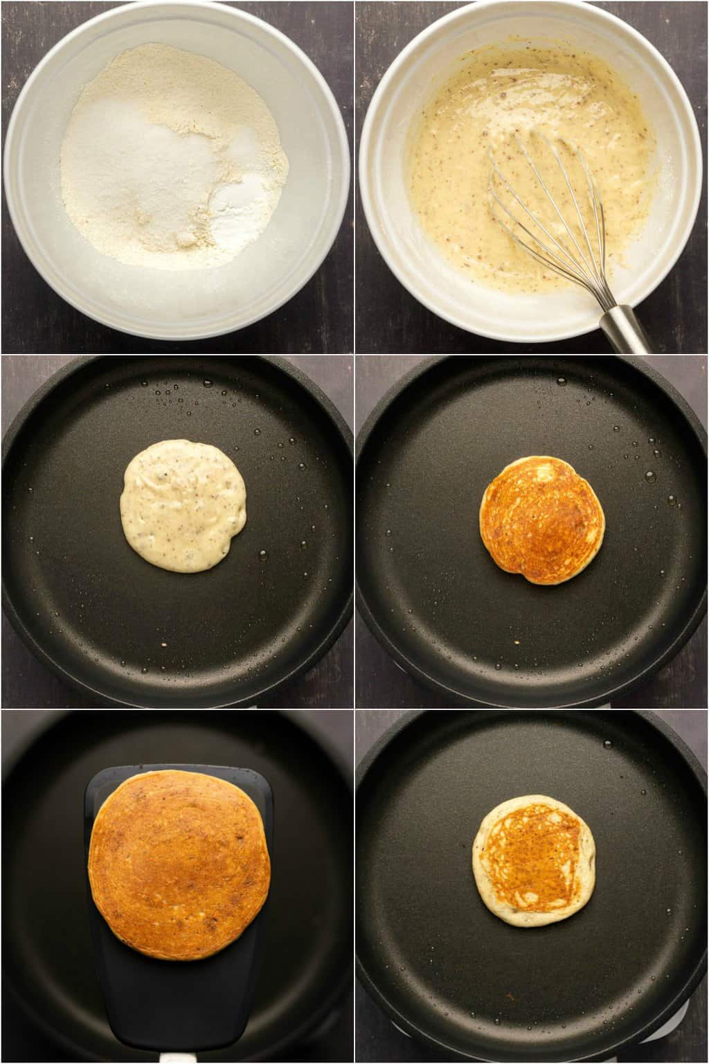 Étape par étape, collage de photos de fabrication de crêpes végétaliennes sans gluten