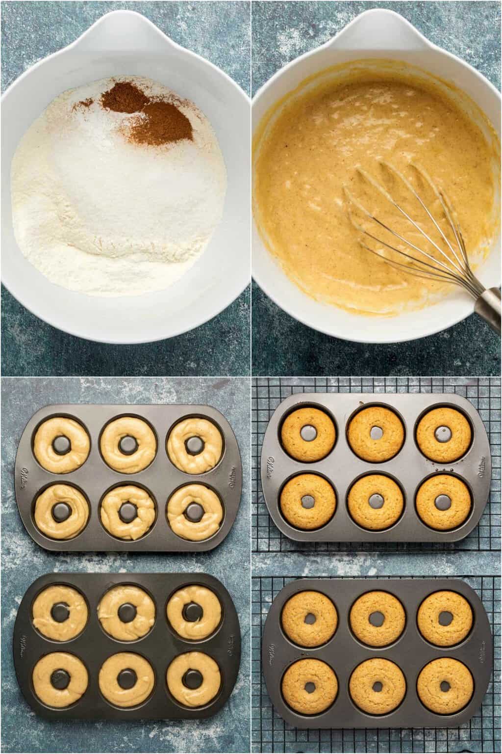 Étape par étape, collage de photos de fabrication de beignets végétaliens.