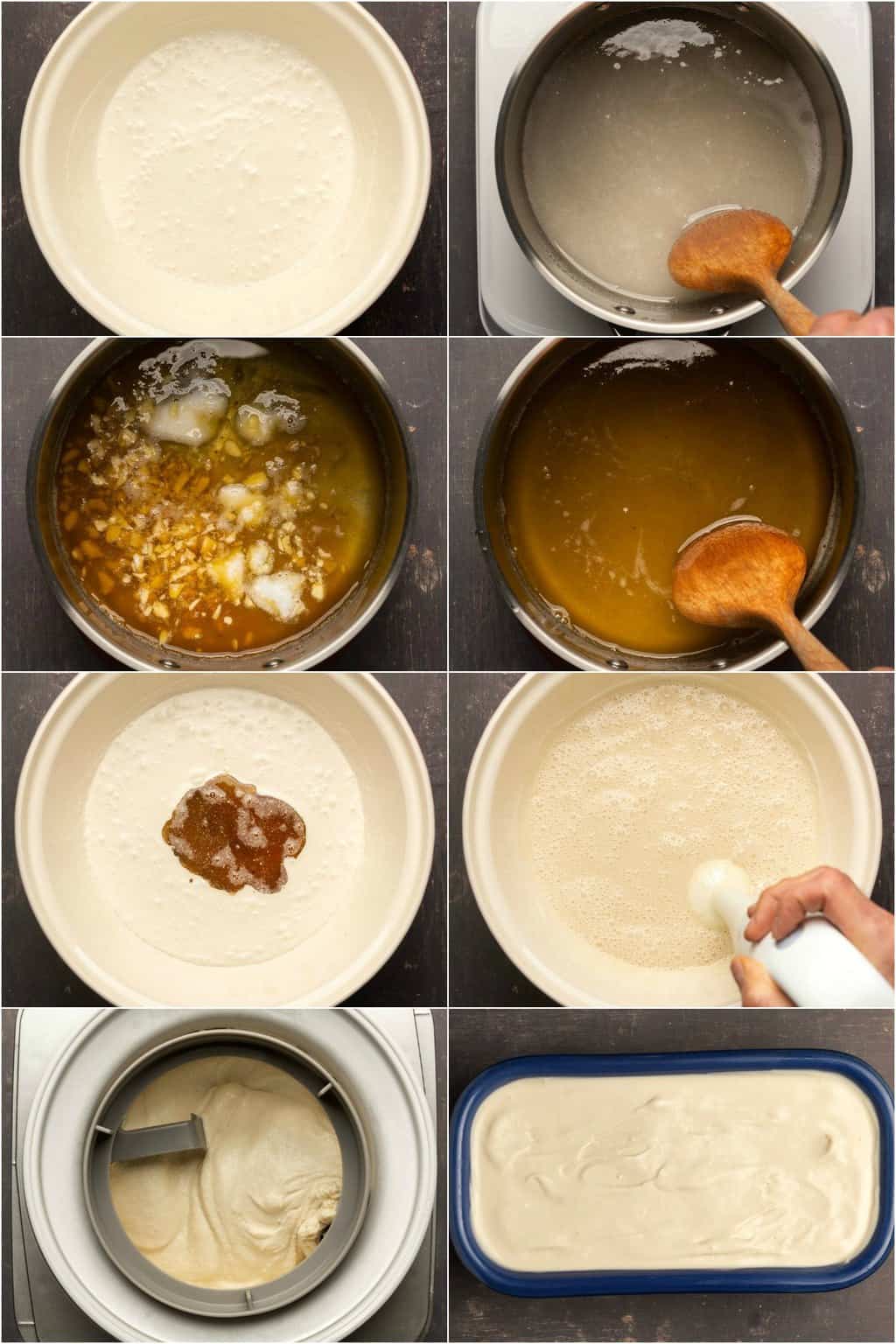 Étape par étape, collage de photos de fabrication de crème glacée végétalienne. 