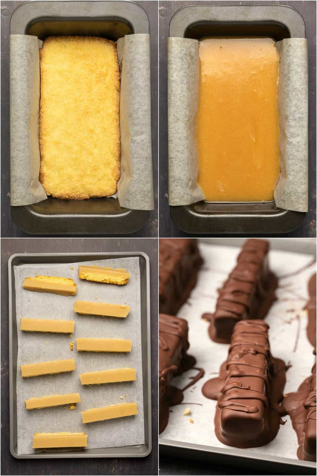 Étape par étape, collage de photos de fabrication de twix végétalien.