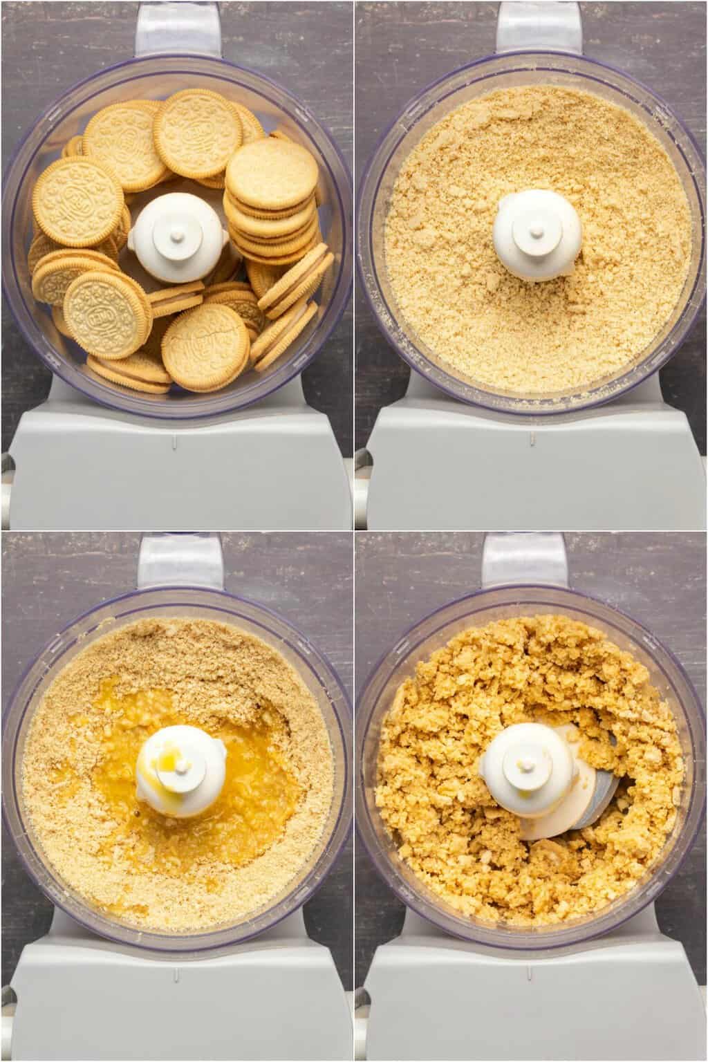 Faire une croûte de biscuits oreo pour un gâteau au fromage sans produits laitiers.