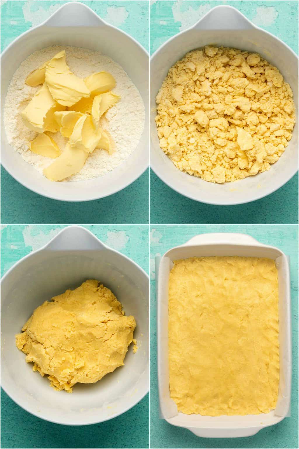 Étape par étape, procédez au collage photo de la fabrication de la croûte de sablé pour les barres de citron.
