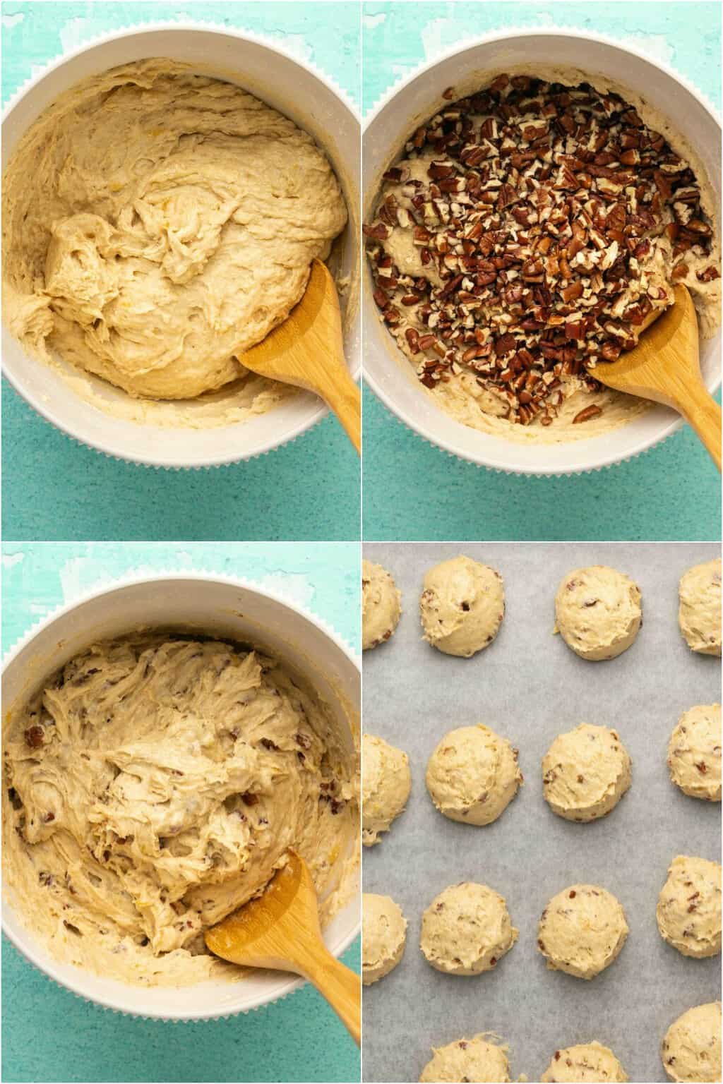 Étape par étape, collage de photos de fabrication de biscuits végétaliens à la banane. 
