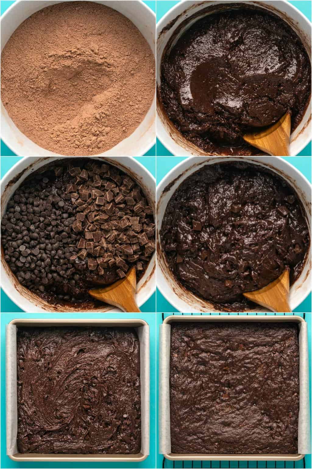 Étape par étape, collage de photos de fabrication de brownies végétaliens sans gluten