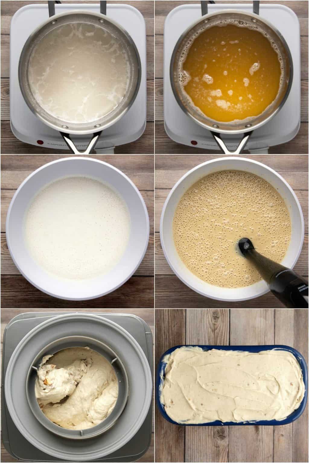Étape par étape, collage de photos de fabrication de crème glacée végétalienne à la banane.