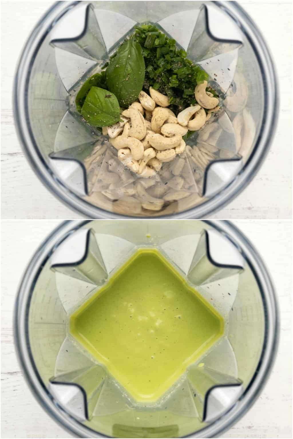 Étape par étape, procédez au collage de photos pour faire une vinaigrette aux noix de cajou avec des herbes fraîches. 