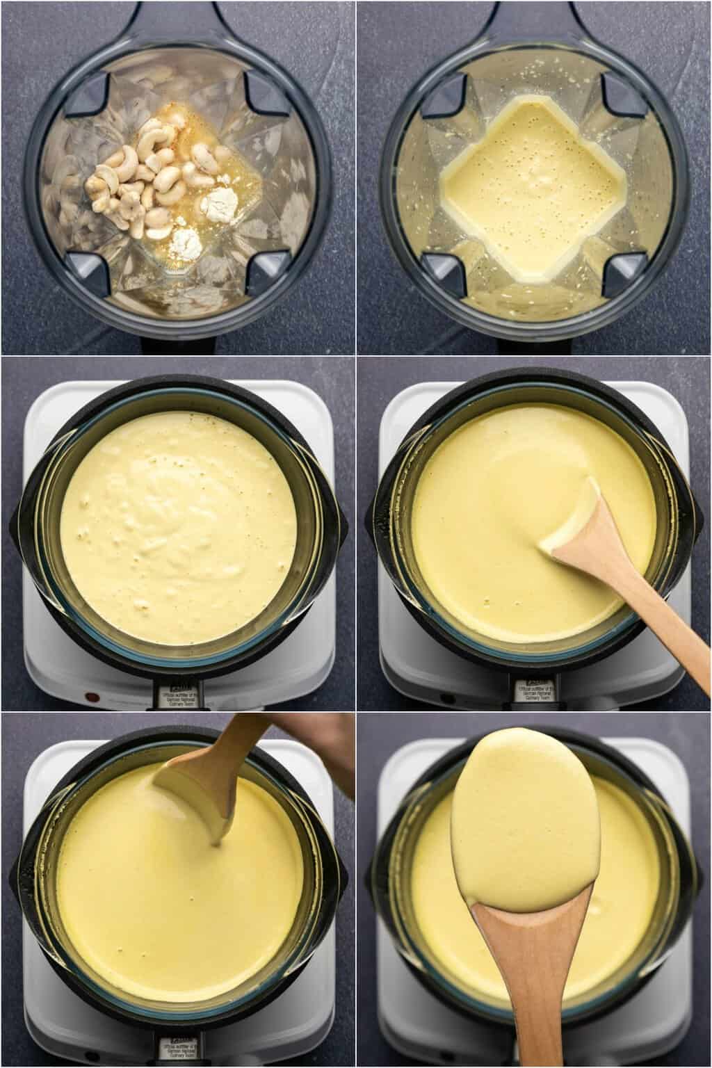 Étape par étape, procédez au collage de photos pour préparer une sauce hollandaise végétalienne. 