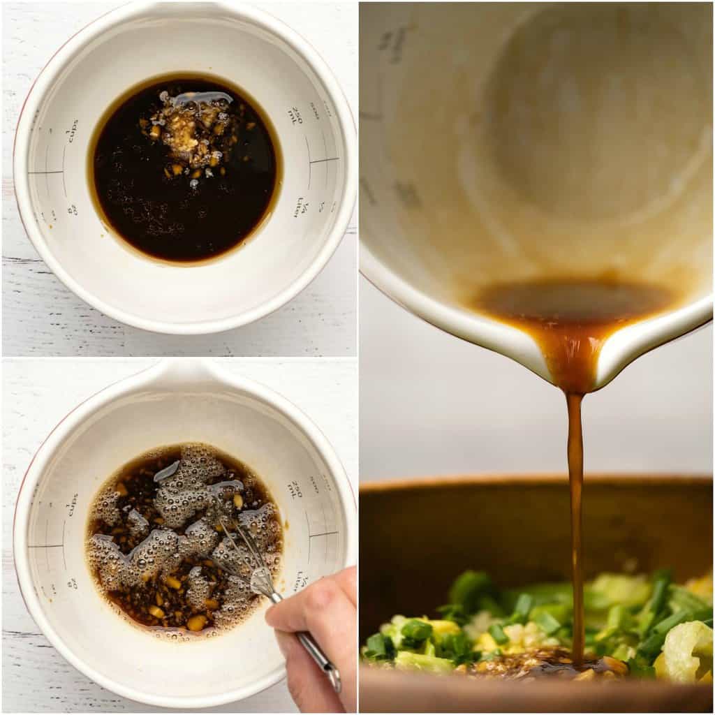 Étape par étape, préparez des photos de préparation d'une vinaigrette au sésame et au soja. 