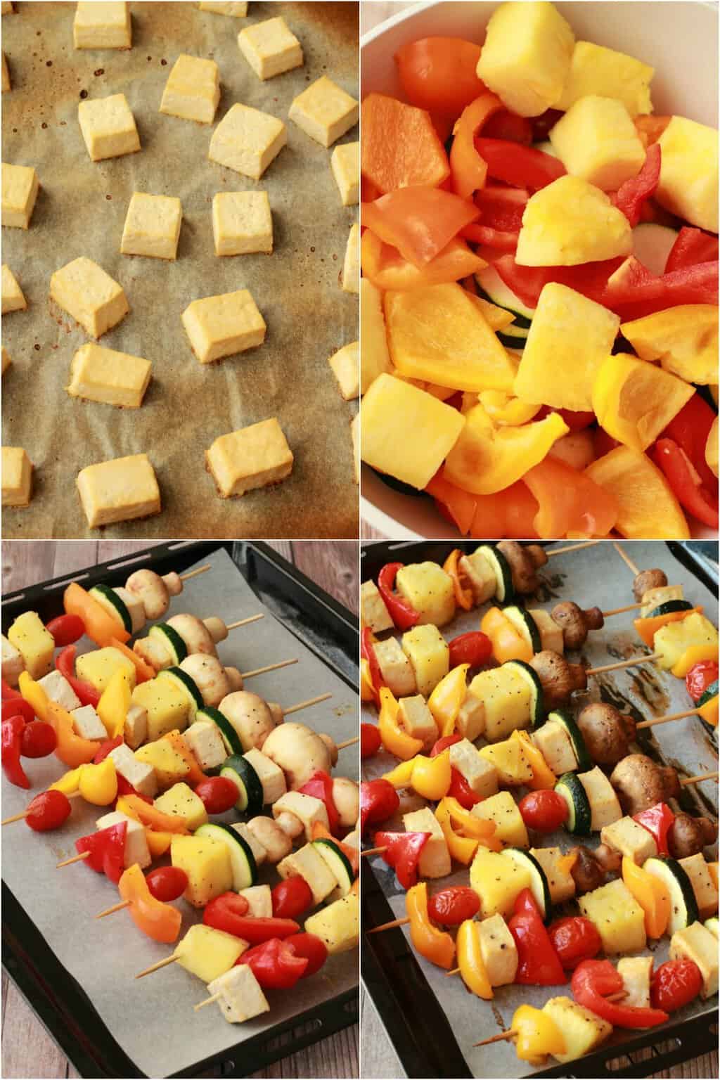 Processus de collage de photos de fabrication de brochettes de légumes