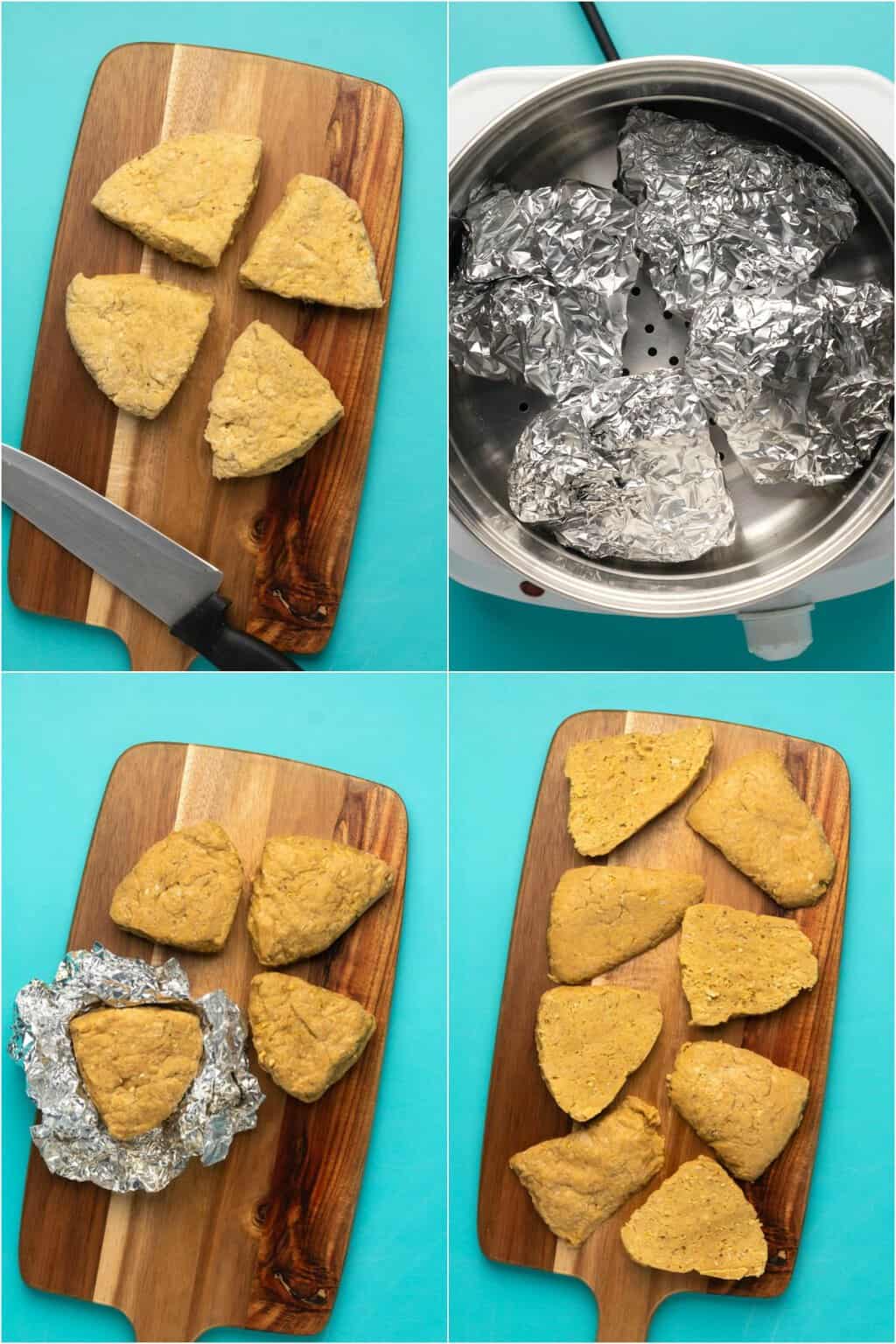 Processus étape par étape de collage de photos sur la façon de faire des filets de poulet végétaliens.