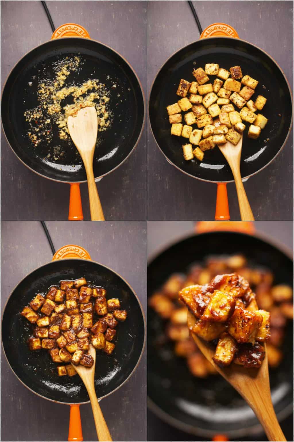 Étape par étape, collage de photos de fabrication du tofu du général Tso. 