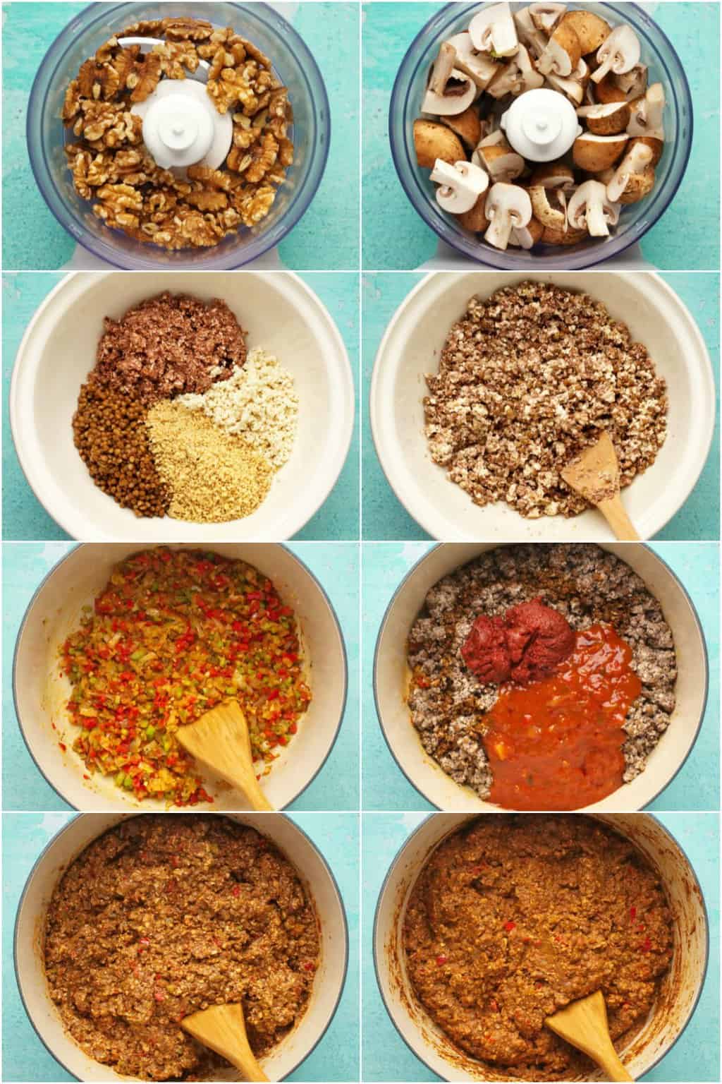 Étape par étape, procédez au collage de photos pour préparer le hachis végétalien pour Sloppy Joes végétalien.