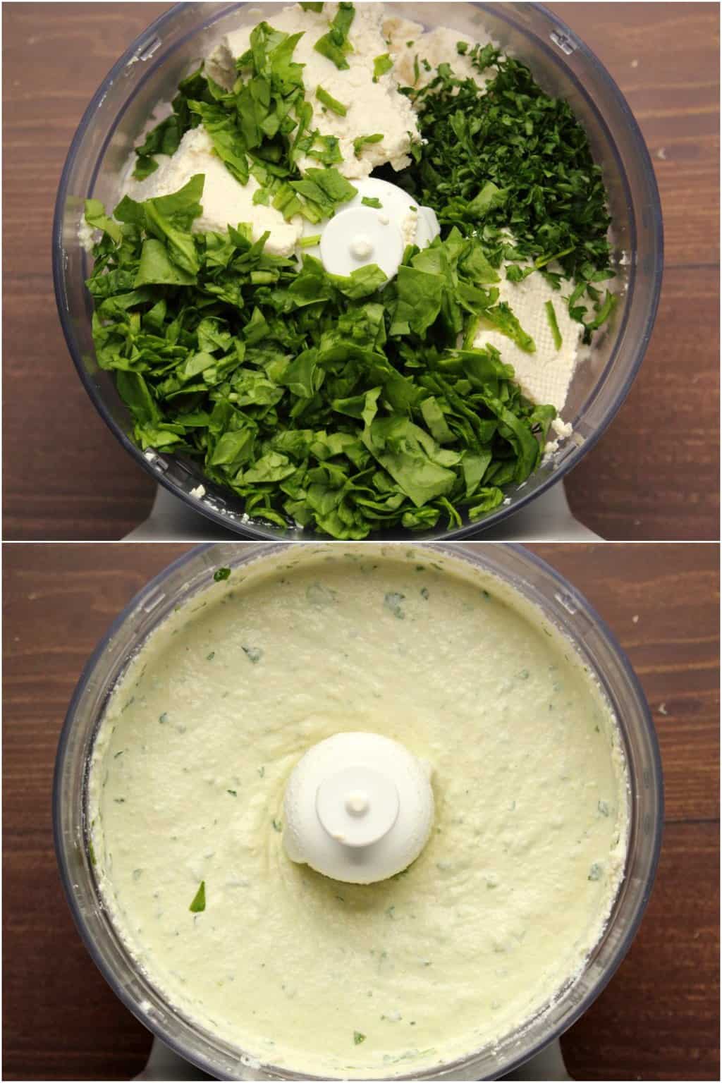 Traitez les photos de fabrication de ricotta aux épinards et au tofu aux amandes.