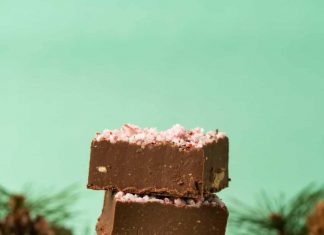 Fudge à la menthe poivrée végétalienne – Aimer Fudge végétalien à la menthe poivrée en pile.