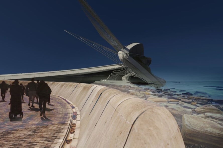 Plan rapproché de la base en béton d'une grande sculpture