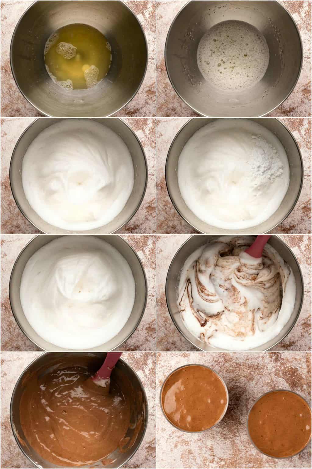 Étape par étape, collage de photos de fabrication de mousse végétalienne avec aquafaba.