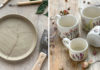 Assemblages de fleurs trouvées imprimées sur des tasses et assiettes en céramique par Hessa Al Ajmani