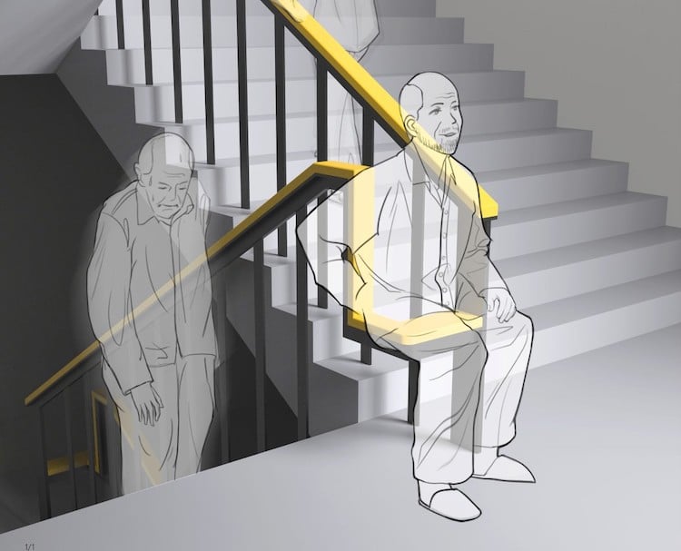 Banc de main courante pour se reposer pendant la montée des escaliers
