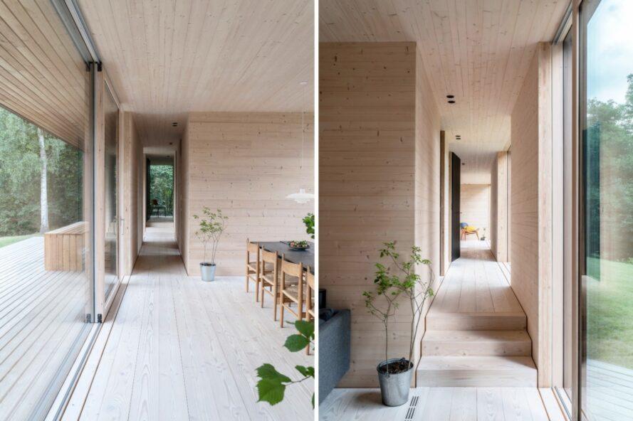 maison légère bordée de bois avec quelques meubles et plantes en bois