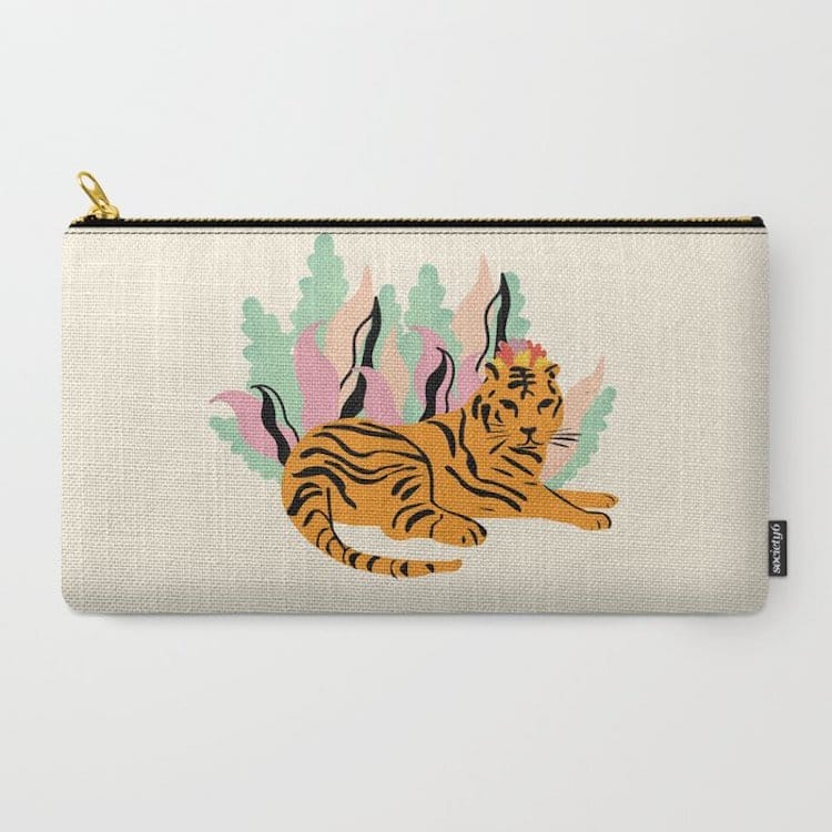 Pochette fourre-tout en toile avec tigre dessus