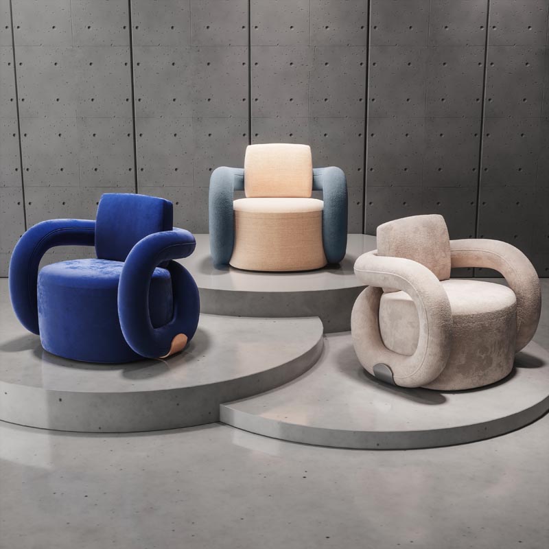Un fauteuil rembourré moderne. =.