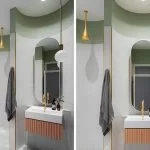 Cette salle de bain a été conçue avec une série d’alcôves pour séparer les différentes zones