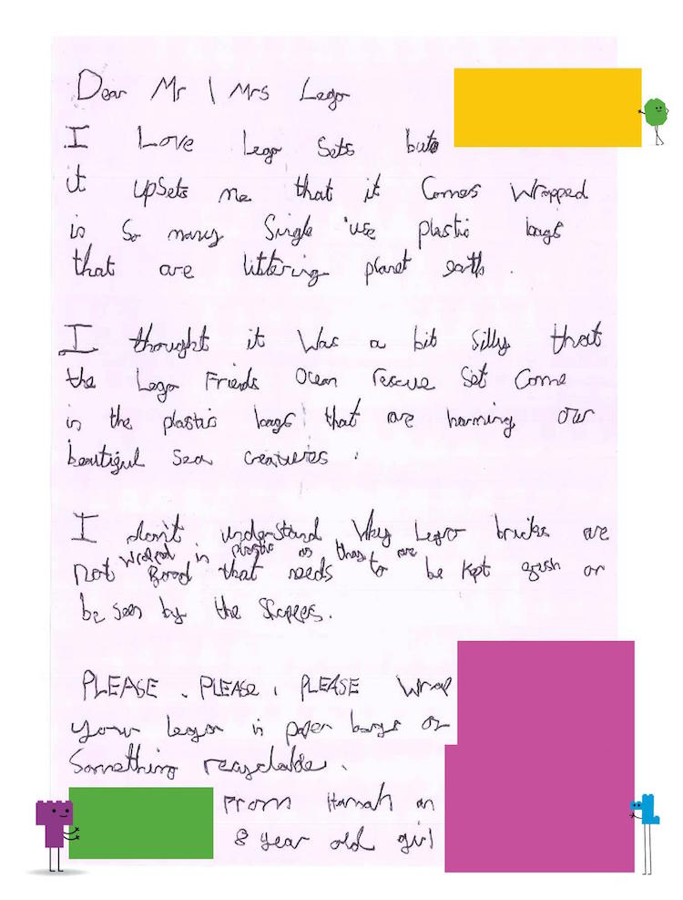 Lettre d'un enfant à LEGO sur la durabilité