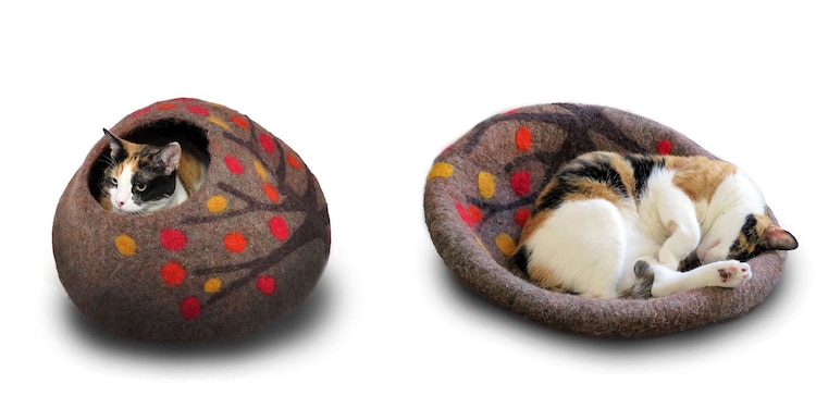 grotte et lit de chat en laine