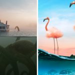 Une pieuvre massive et un poisson flottant composent l’univers imaginaire dans les composites surréalistes de Ted Chin