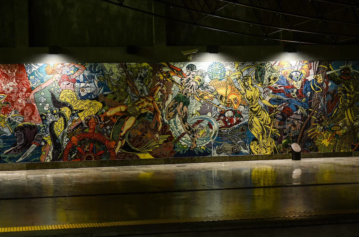 Fresque Azulejo dans le métro de Lisbonne Portugal