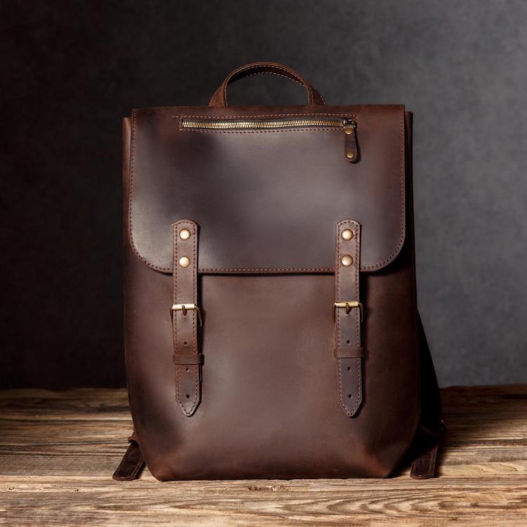 Sac à dos pour ordinateur portable en cuir marron pour homme