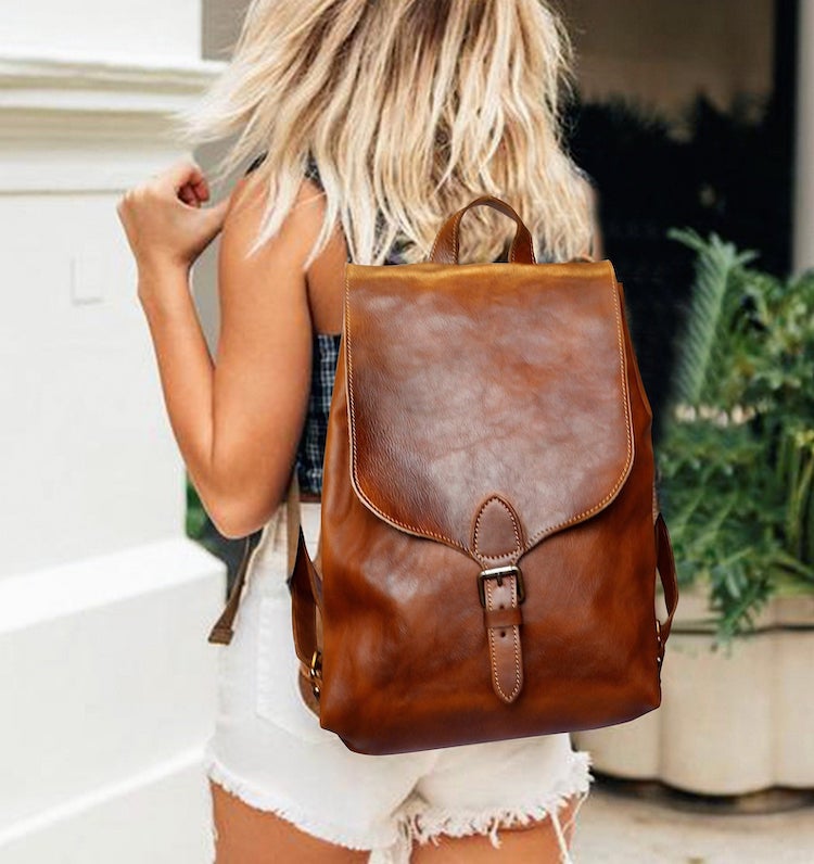 Sac à dos en cuir marron