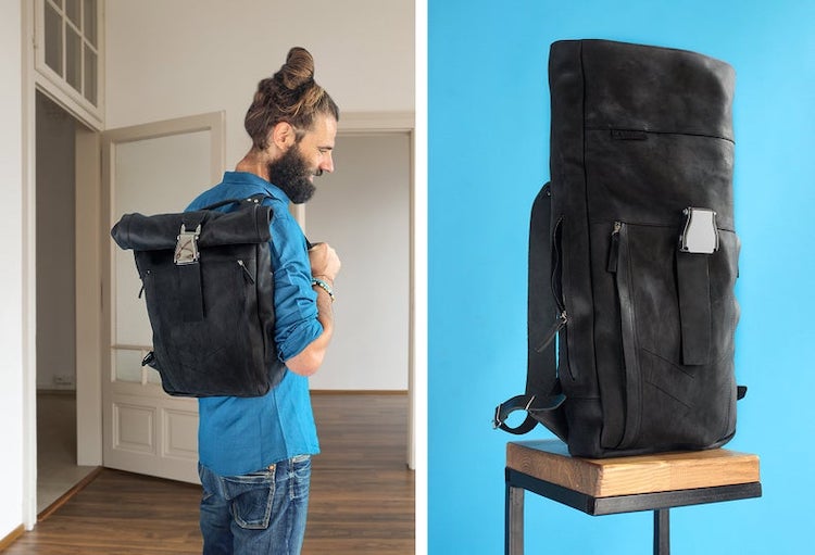 Sac à dos en cuir Roll Top avec boucle d'avion