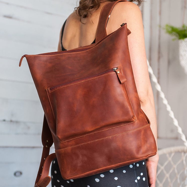 Sac à dos en cuir décontracté à fermeture zippée