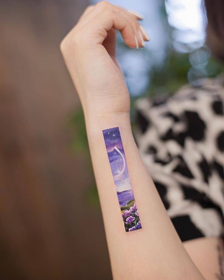 Art de tatouage rectangulaire inspiré des peintures chinoises traditionnelles
