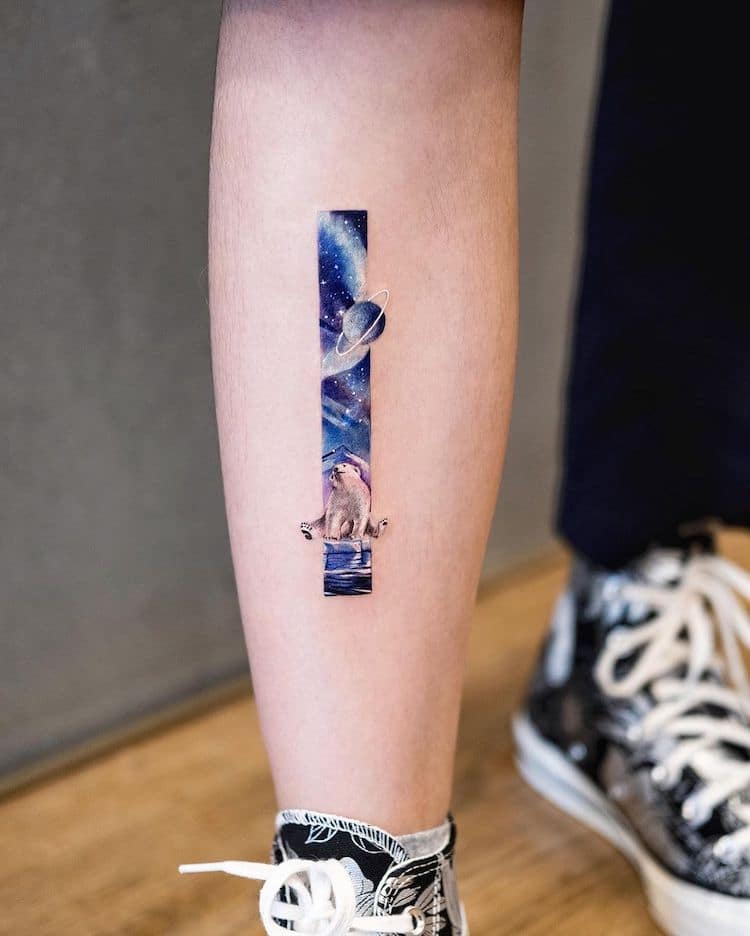 Art de tatouage rectangulaire inspiré des peintures chinoises traditionnelles