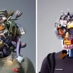 Les rendus numériques collent des objets 3D en autoportraits futuristes par l’artiste Omar Aqil