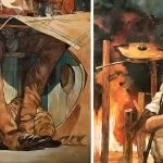 Des personnages déformés naviguent dans les séquelles de la destruction de l’environnement dans les portraits de Stamatis Laskos