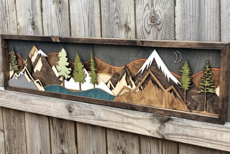 Art mural montagne bois
