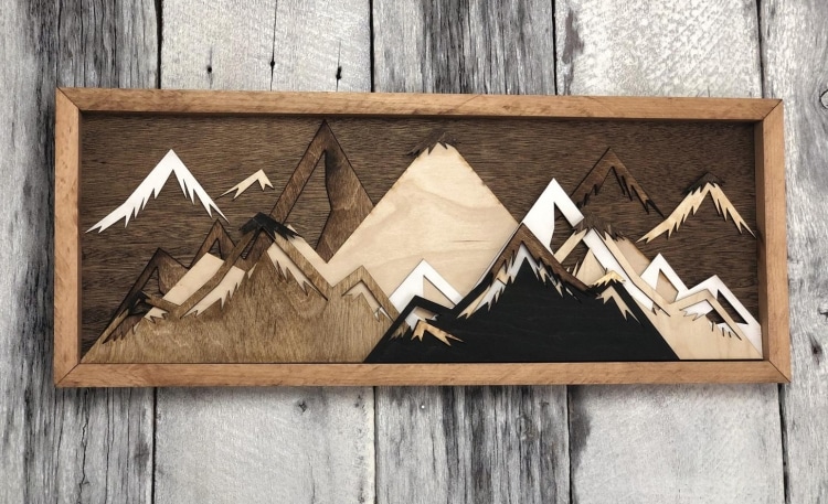 Art mural montagne bois