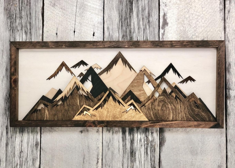 Art mural montagne bois