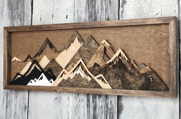 Art mural montagne bois