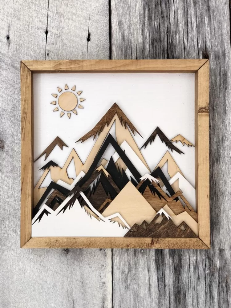 Art mural montagne bois