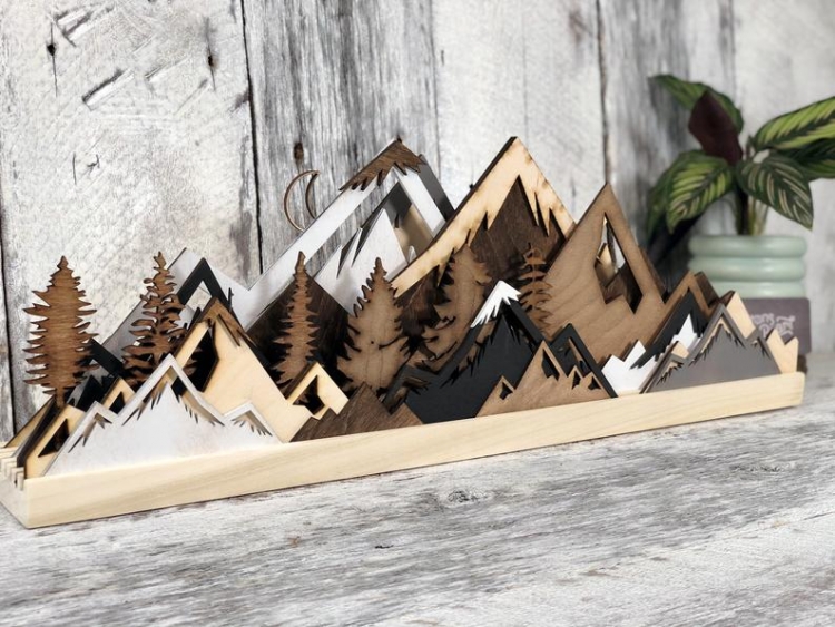 Art mural montagne bois