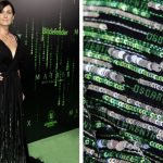 Carrie-Anne Moss portait une robe personnalisée Oscar de la Renta Matrix Code